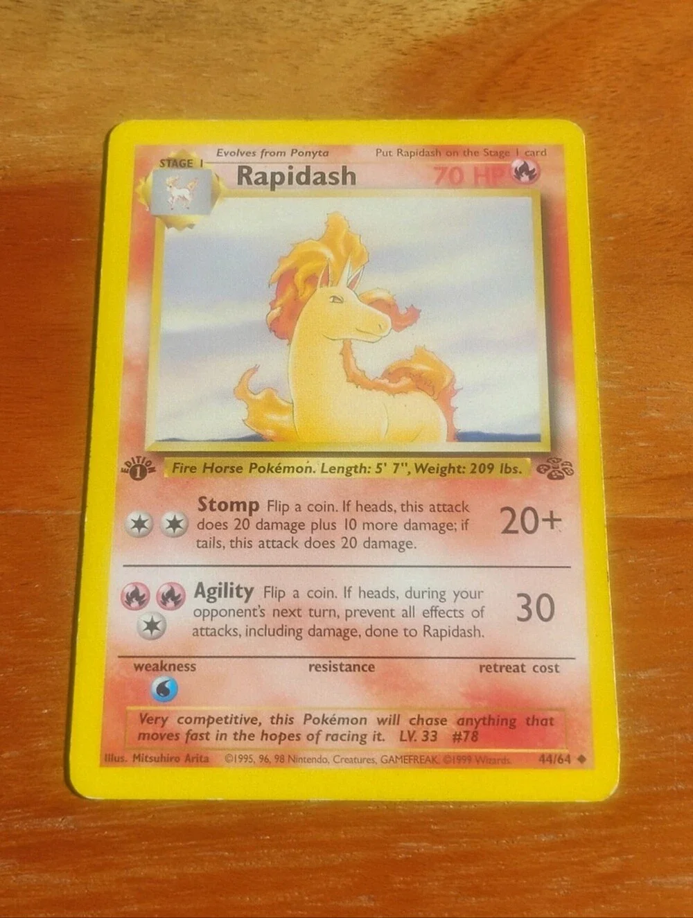 LP WOTC 1999 1st Edition Rapidash 44/64 Jungle Set Pokemon Card